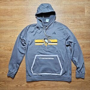 Pittsburgh Penguins Adidas Team Hoodie Men’s Large L Grey Black Gold Cuffed New